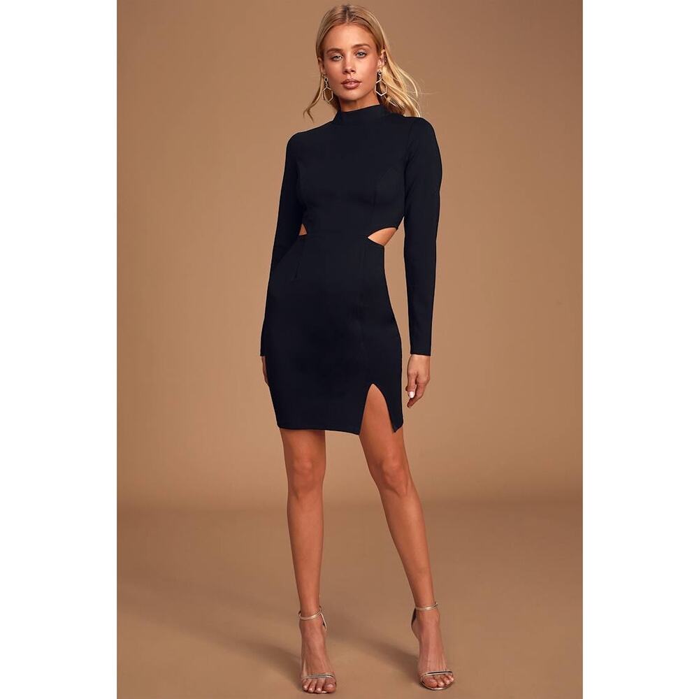 Lulus Westruck Black Long Sleeve Cutout Bodycon Dress Size Small Cocktail NWT